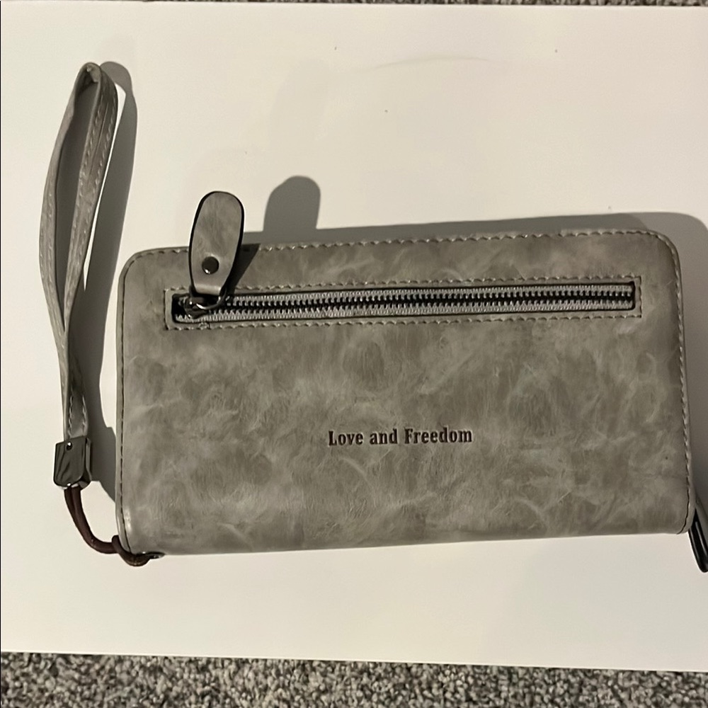 Love and Freedom Gray Wristlet Wallet